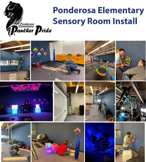 Collage of people working on a sensory room project